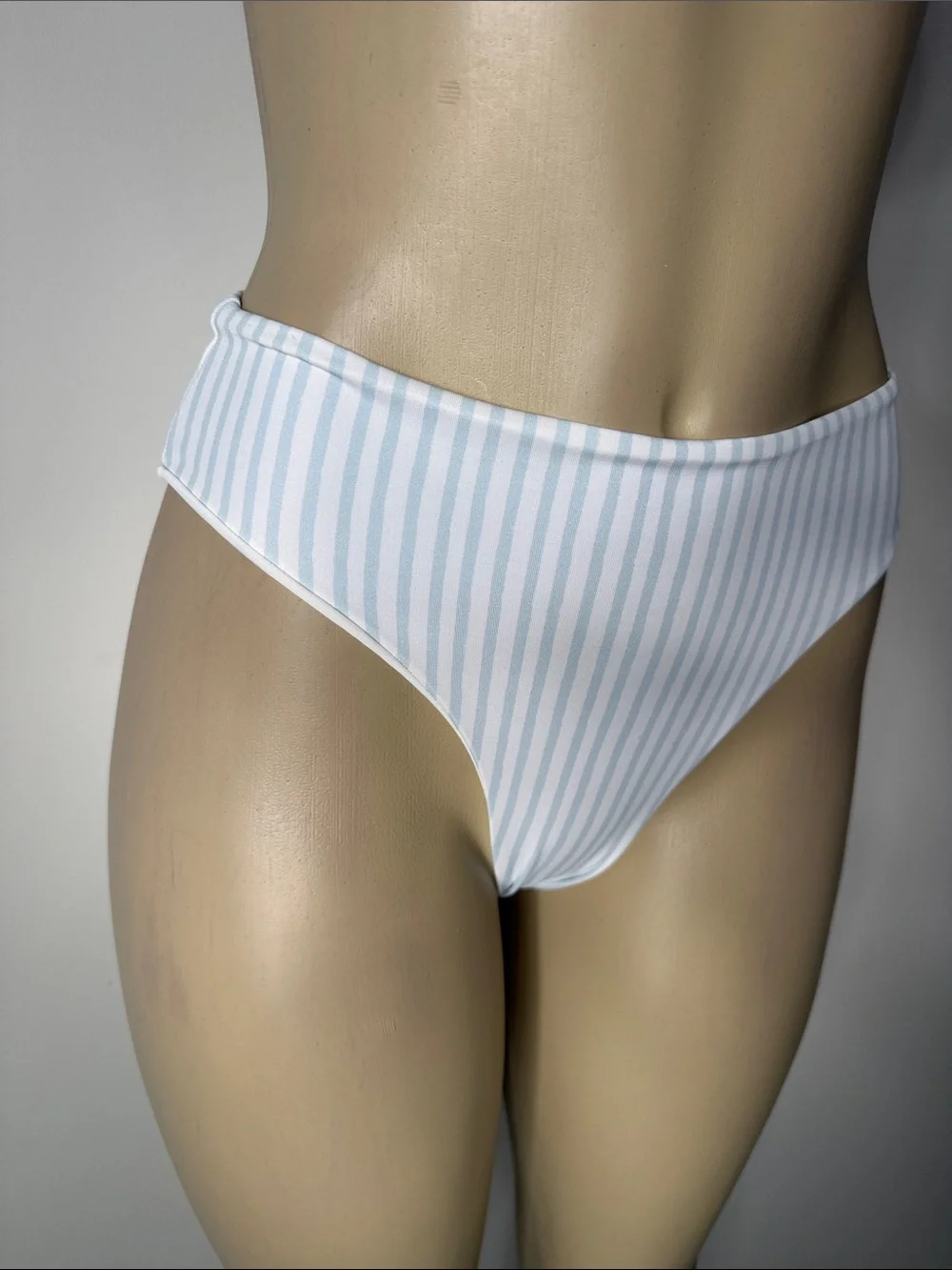 Charlie Holiday High-Rise Bikini Bottom in Light Blue and White Stripe